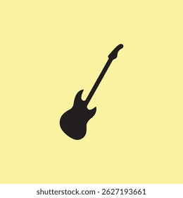 Guitar icon vector illustration on yellow background. Musical silhouette symbol