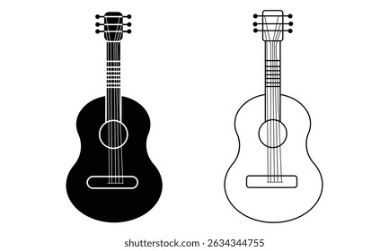 Guitar icon vector isolated on white background. Silhouette of guitar symbol and logo design.  Musical instrument vector icon design. Vector illustration.