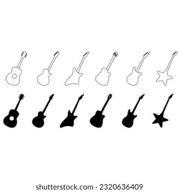 Juego de vectores de iconos de guitarra. colección de signos de ilustración acústica. símbolo de audio.