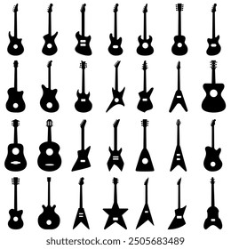 Conjunto de Vector de ícono de guitarra. colección de letrero de ilustración acústica.