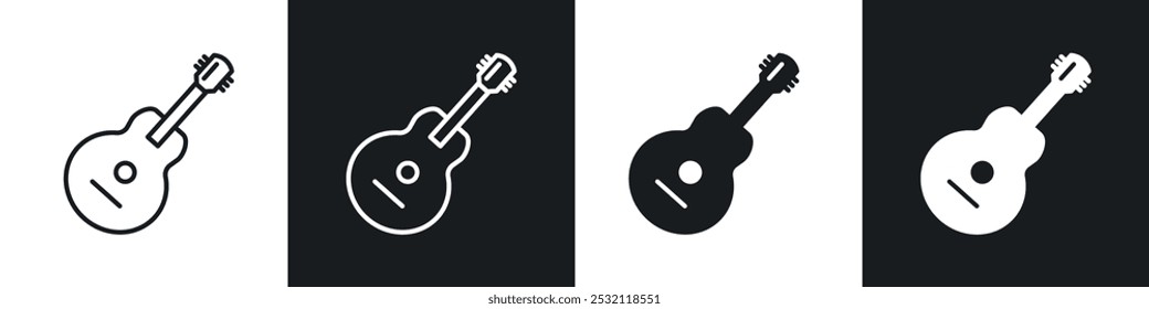 Guitar icon vector icon set black filled and outlined style.