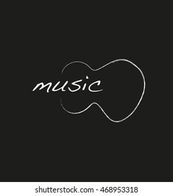 guitar icon with word on black background