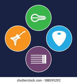 guitar icons set. Set of 4 guitar filled icons such as 