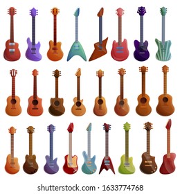Guitar icons set. Cartoon set of guitar vector icons for web design
