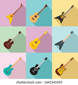Guitar icons set. Flat set of guitar vector icons for web design