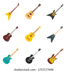 Guitar icons set. Flat set of guitar vector icons for web design