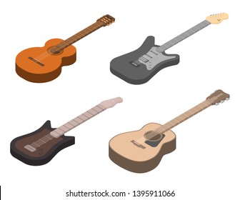 Guitar icons set. Isometric set of guitar vector icons for web design isolated on white background