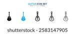 Guitar icons vector collection in black and blue colors on white background