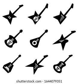 guitar icons vector silhouettes set