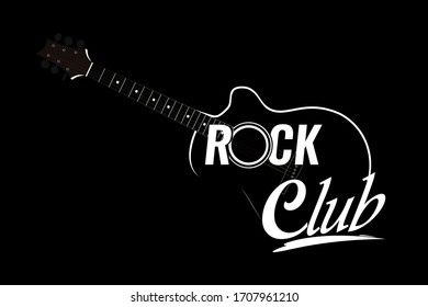 Guitar illustration with cation Rock Club for Music Club or Bar - Vector illustration on black color.
