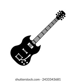 Guitar illustration icon black and white style design isolated white background.