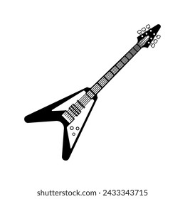 Icono de ilustración de guitarra diseño de estilo blanco y negro aislado fondo blanco.