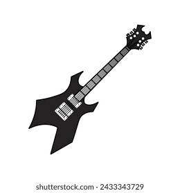 Guitar illustration icon black and white style design isolated white background.