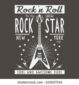 Guitar illustration, tee shirt graphics, vectors, music rock, awesome , dude