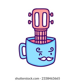 Guitar inside a cup of coffee, illustration for t-shirt, sticker, or apparel merchandise. With doodle, retro, and cartoon style.