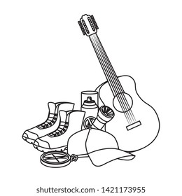guitar instrument with camping equipment
