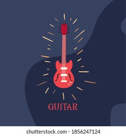 guitar instrument flat style icon design, Music sound melody song musical art and composition theme Vector illustration