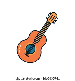 guitar instrument line and fill style icon design, Music sound melody song musical art and composition theme Vector illustration