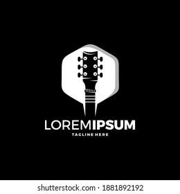 Guitar instrument simple logo design inspiration
