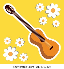 guitar instrument sticker and flowers