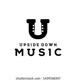 Guitar instrument and U letter logo design inspiration