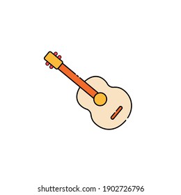 Guitar isolated icon on white background. Vector illustration in flat cartoon design. 