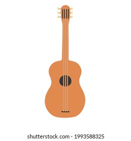 Guitar isolated on white background. Flat icon. Clip art of musical instrument. Cartoon vector illustration. Design for sticker, logo, pattern, greeting card