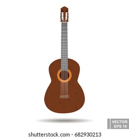 Guitar isolated on white background. Wooden. Realistic. For your design.