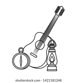 guitar with kerosene lantern and compass guide