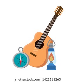 guitar with kerosene lantern and compass guide