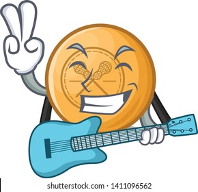 With guitar lacrosse ball in the mascot shape