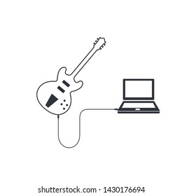 guitar and laptop icon, recording symbol logo template