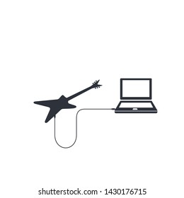 guitar and laptop icon, recording symbol logo template