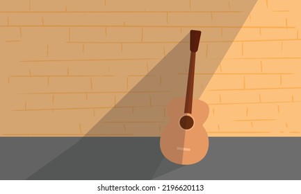 guitar leaning against the wall flat illustration vector