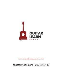 guitar learn logo design on isolated background, guitar combine with book logo concept