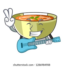 With guitar lentil soup on character wooden table