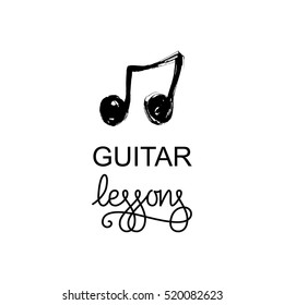 Guitar lessons logo. Music logotype. Music note.
Hand drawn vector illustration