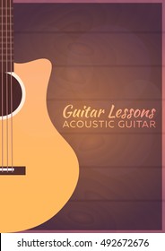 Guitar lessons, school. Vector flat illustration Music