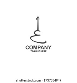 guitarra con diseño de letra e logotipo minimalista