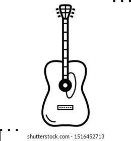 Guitar line art icon.  Black  aesthetic contour.