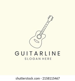 guitar with line art style logo icon template design. acoustic, melody,string,vector illustration