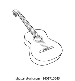 guitar line drawing isolate in white background