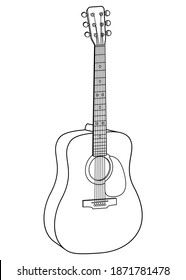 ilustración vectorial de línea de guitarra, aislada en fondo blanco, vista superior de música