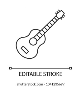 Guitar linear icon. Mexican vihuela. String acoustic musical instrument. Ukulele. Thin line illustration. Contour symbol. Vector isolated outline drawing. Editable stroke