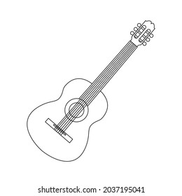 Guitar linear icon on a white background. Musical string instrument. Thin black line customizable illustration. Vector.