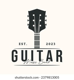 guitar live music vintage logo vector minimalist illustration design, acoustic guitar logo design