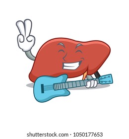 With guitar liver character cartoon style