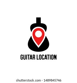 guitar location logo design in red and black