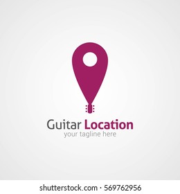 Guitar Location Logo Design Template. Flat Style Design