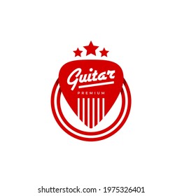 Guitar logo with the basic shape of a guitar pick, perfect for any musical instrument store or anything related to guitar and music.